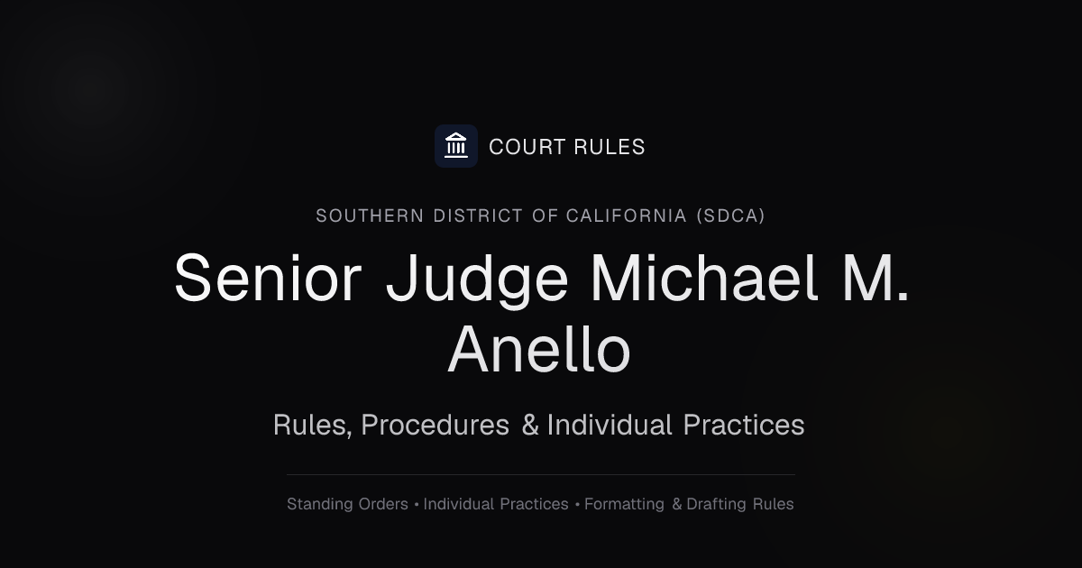 Judge Michael M. Anello Individual Rules & Standing Orders - Southern ...